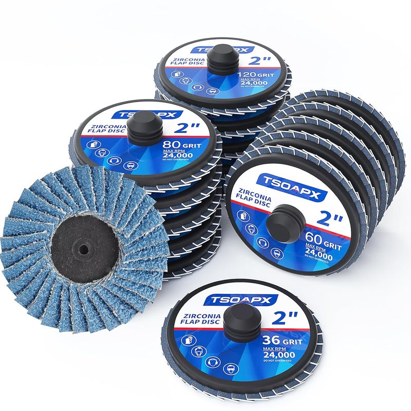 TSOAPX 20 PCS Flap Discs Set, 2" Zirconia Roll Lock Die Grinder Sanding Disc Sandpaper Wheels Grit 36/60/80/120, Flap Wheel for Wood & Metal Sanding - Image 1
